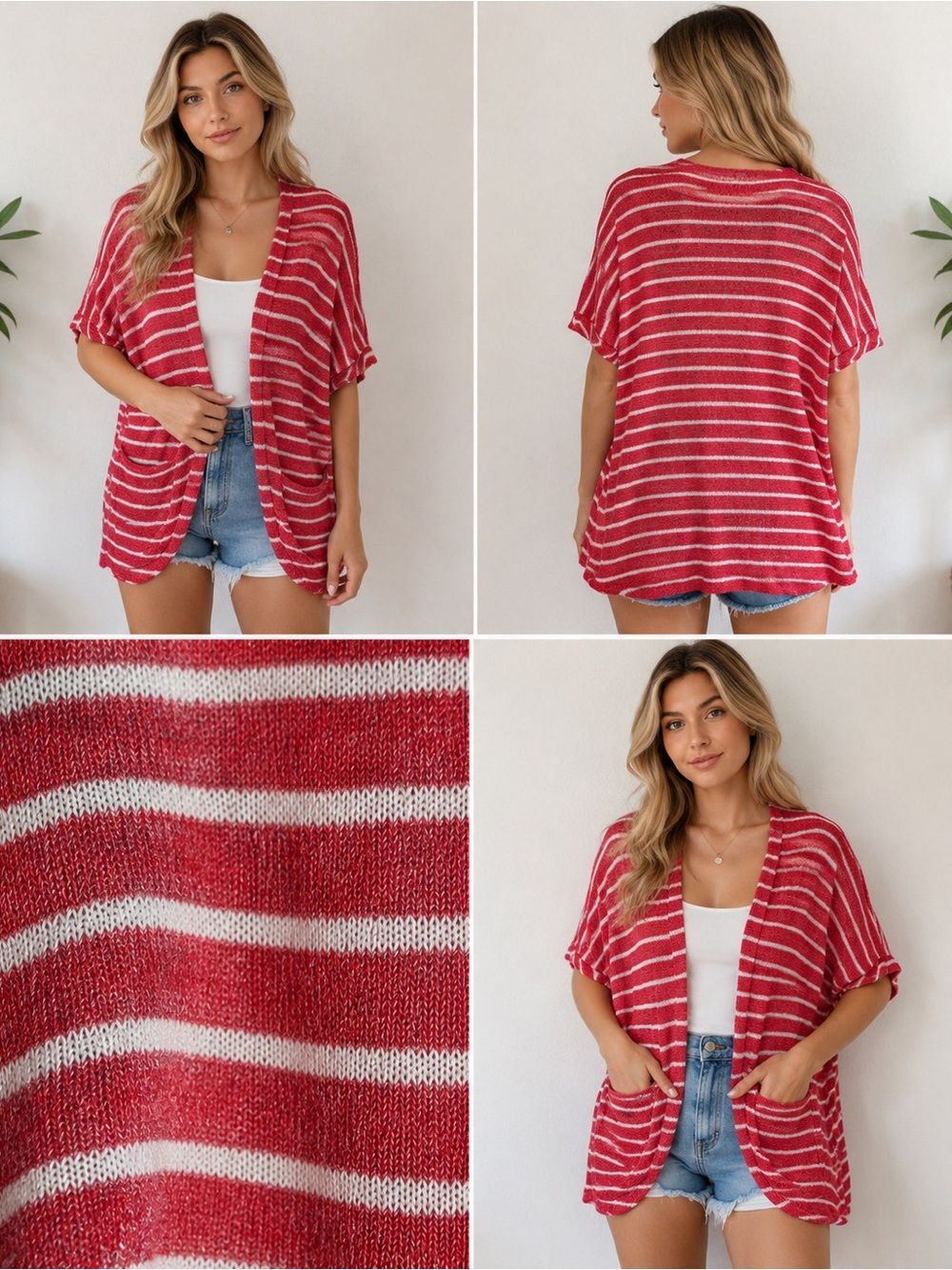 MTS BOHEMIAN Red White Stripe CARDIGAN KIMONO Size M